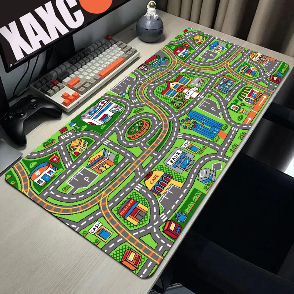 Gaming Accessories For Pc Setup - PCゲームセットアップアクセサリーシティロード漫画マウスパッド、大型デスクマット、ゲーマー、900x400、コンピューターテーブルマット、オフィスXL