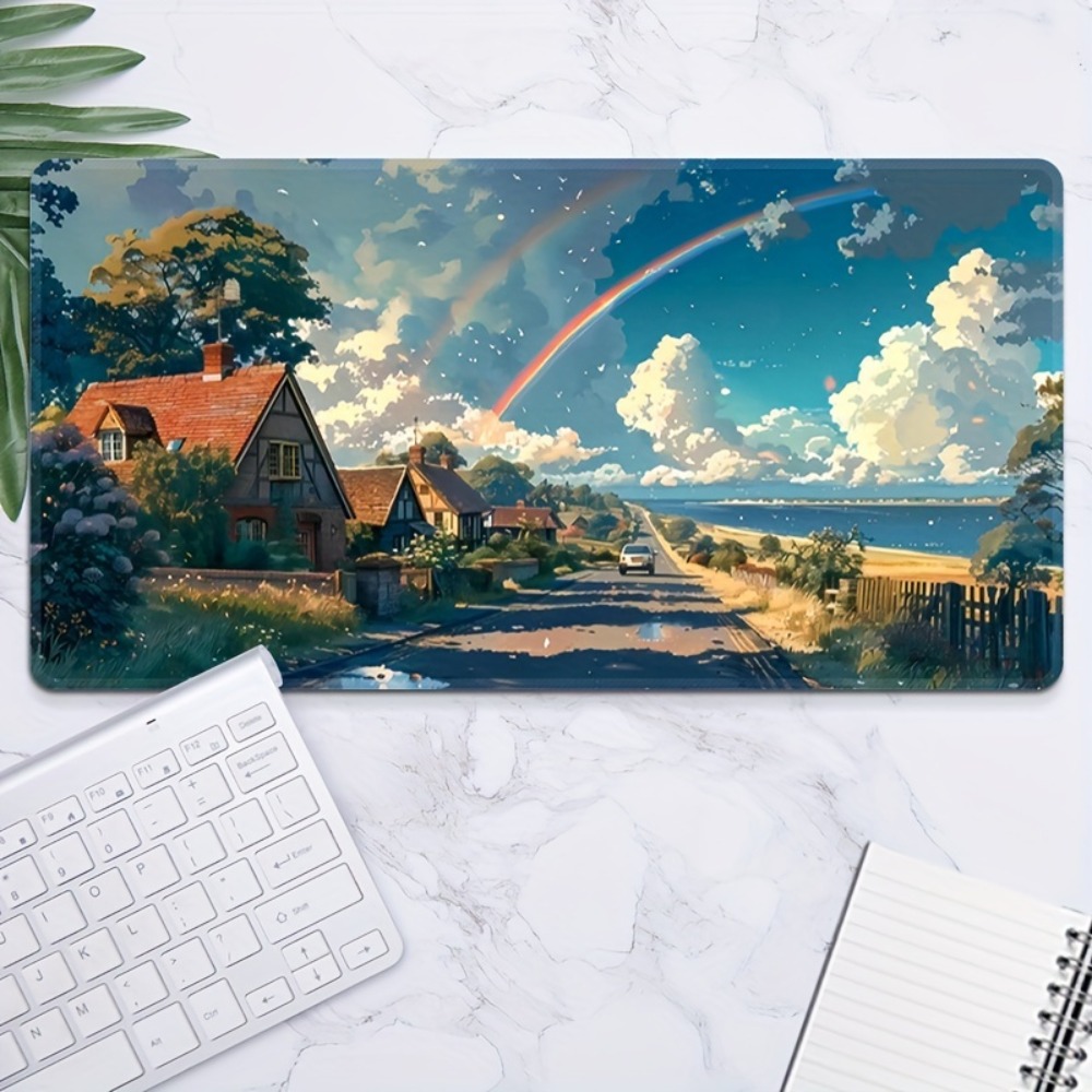 Gaming Accessories For Pc Setup - 大型の海岸村風デスクトップマット - PCアクセサリー、ゲーミングマウスパッド、キーボードマット、ラップトップ用ゴムマット、装飾セットアップ、ゲーマー向け