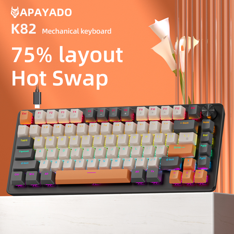Gaming Accessories Uk - カスタム有線ゲーミングキーボード 75 APAYADO メカニカルホットスワップメディアノブ ABS 透明バックライトキャップアクセサリーギフト