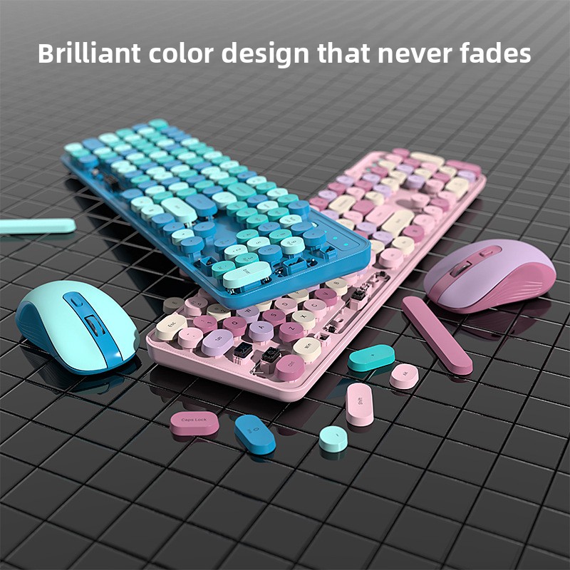 Gaming Accessories Uk - カスタムワイヤレスキーボードマウスセット ローズピンク 2.4G レトロキュートキー 高価値 女の子向け