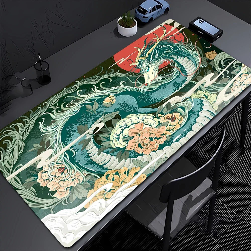 Gaming Accessories For Pc Setup - 東部の龍牡丹の花デスクマット大型日本美術ゲーミングマウスパッド滑り止めゴムオフィスPCセットアップアクセサリー